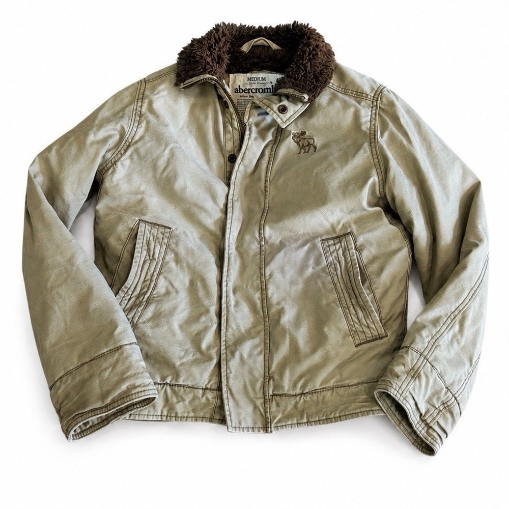 Abercrombie & Fitch Adirondack Jacket Mens Medium Tan Canvas Faux Fur Lined Coat